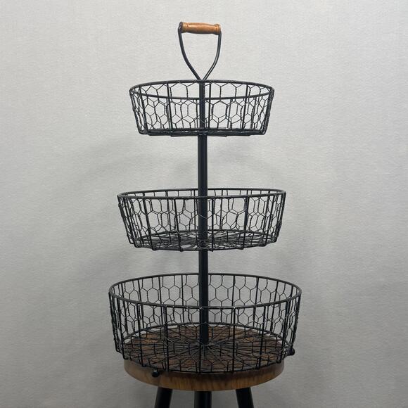 Three Tier Metal Kitchen Basket 15" Wide  26" Tall Collapsible & Rearrangeable - Picture 2 of 7